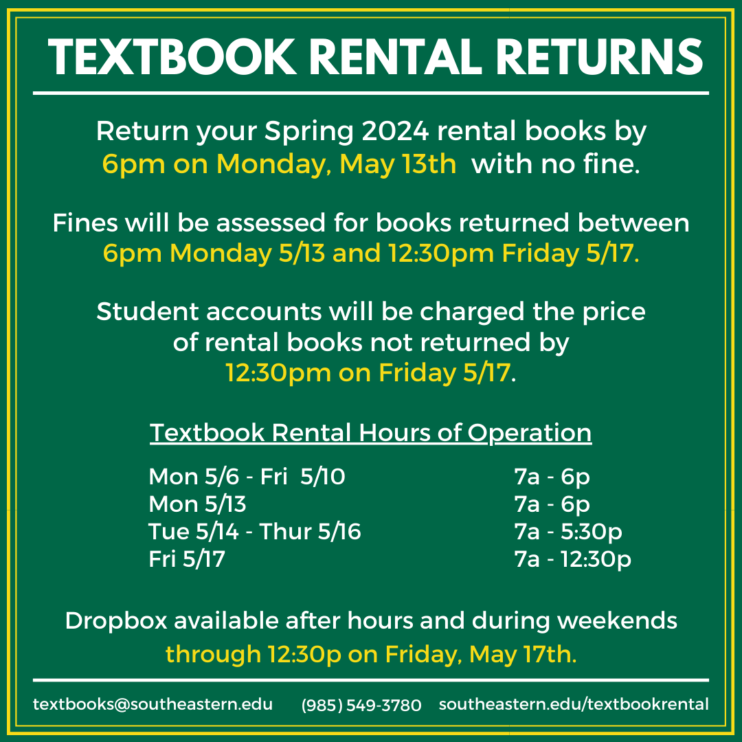 Spring 2024 Textbook Rental Return Information